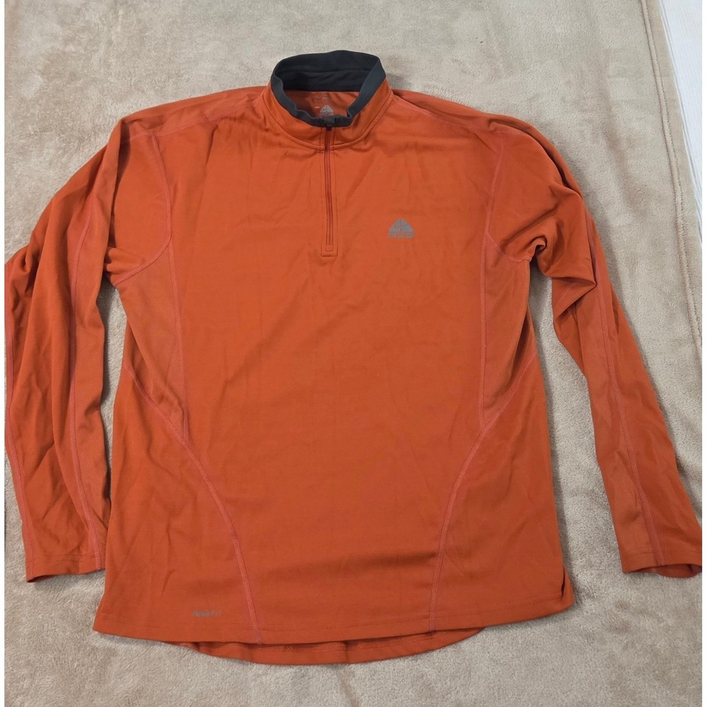 Nike ACG Fit Dry Mens L Orange Rust Quarter Zip Pullover Long Sleeve Y2K Top